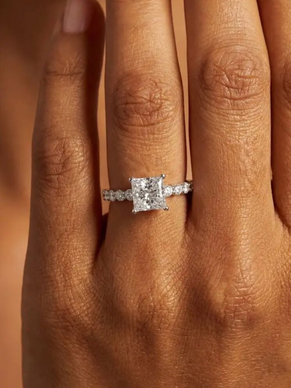 NEW 18k White Gold Diamond Ring Princess Cut Ring Pave Diamond Ring Band